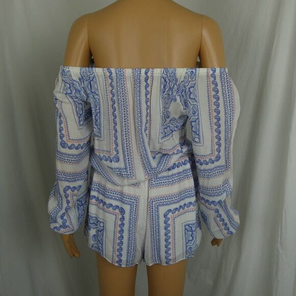 Lovers + Friends Carmella Romper Off the Shoulder Ruffle Floral Long Sleeve Sm - Picture 10 of 12